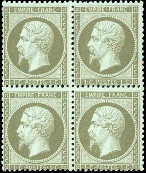 Yvert et Tellier Empire dentelé 1862 N°19 Bloc de 4 Neuf avec gomme intacte