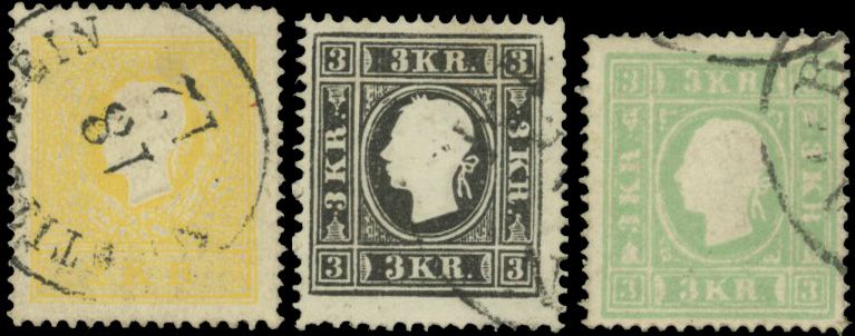 Yvert et Tellier AUTRICHE N°11+ 12 + 13 Individuel Oblitéré