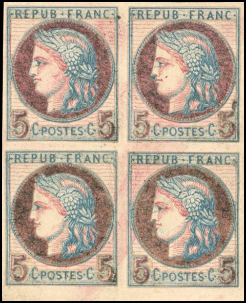 Yvert et Tellier Cérès dentelé 1871 1875 N°53 Bloc de 4 Neuf sans gomme