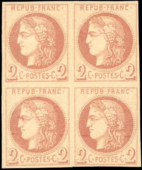 Yvert et Tellier Emission de Bordeaux 1870 1871 N°40Ad Bloc de 4 Neuf avec gomme intacte