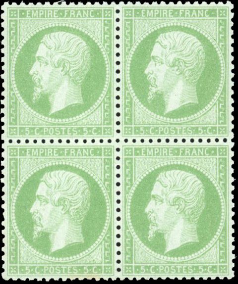 Yvert et Tellier Empire dentelé 1862 N°20 Bloc de 4 Neuf avec gomme intacte