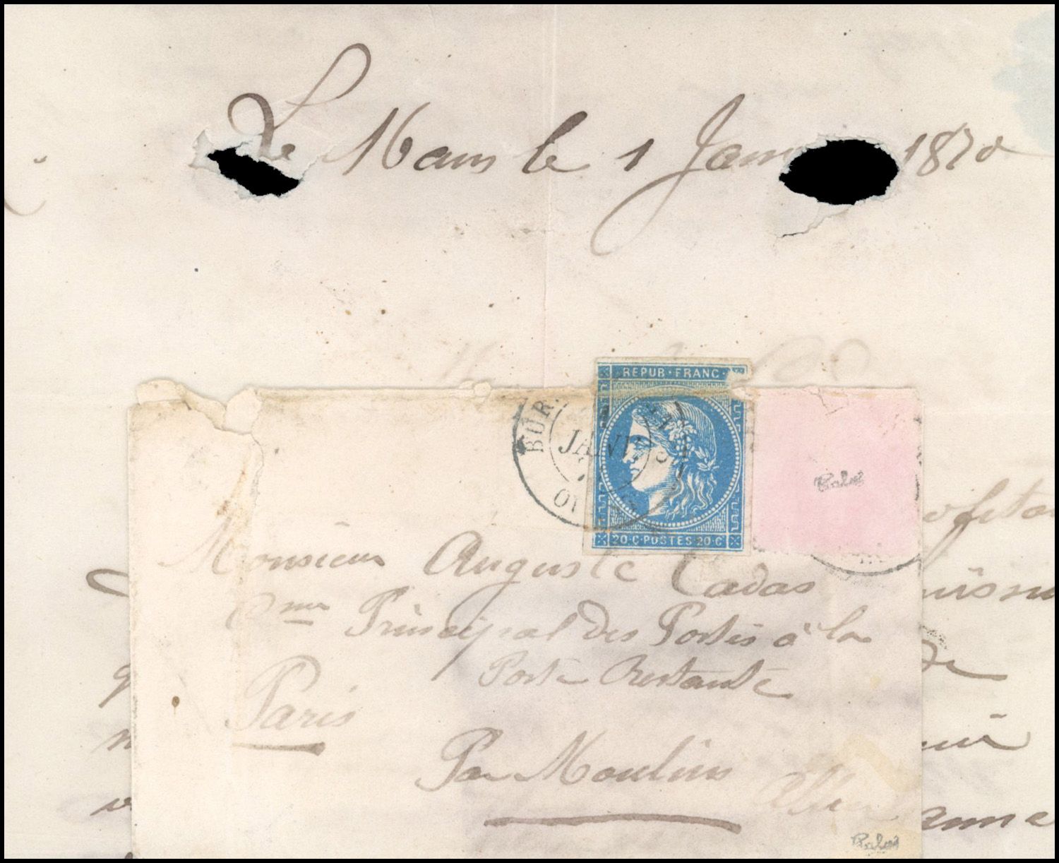 Yvert et Tellier Boule de Moulins 1870 N°46B Individuel Oblitéré