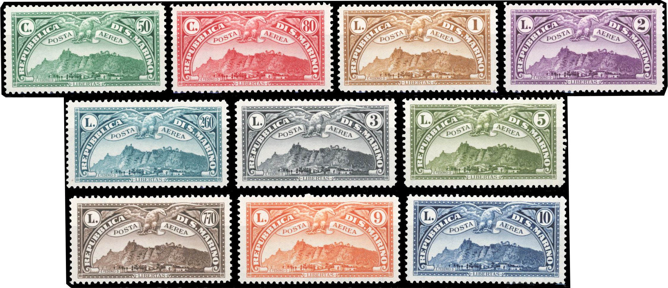 Yvert et Tellier SAINT MARIN N°1/10 Individuel Neuf avec gomme