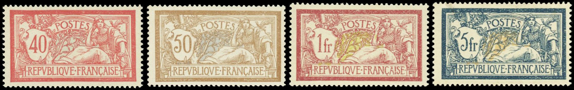 Yvert et Tellier France moderne N°119/121 + 123 Individuel Neuf avec gomme intacte