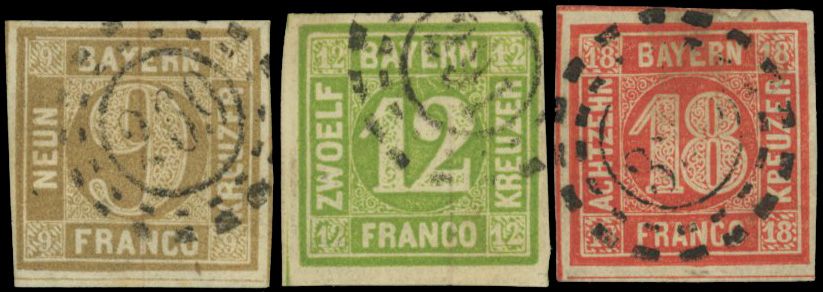Yvert et Tellier ALLEMAGNE BAVIERE N°12+ 13 + 14 Individuel Oblitéré