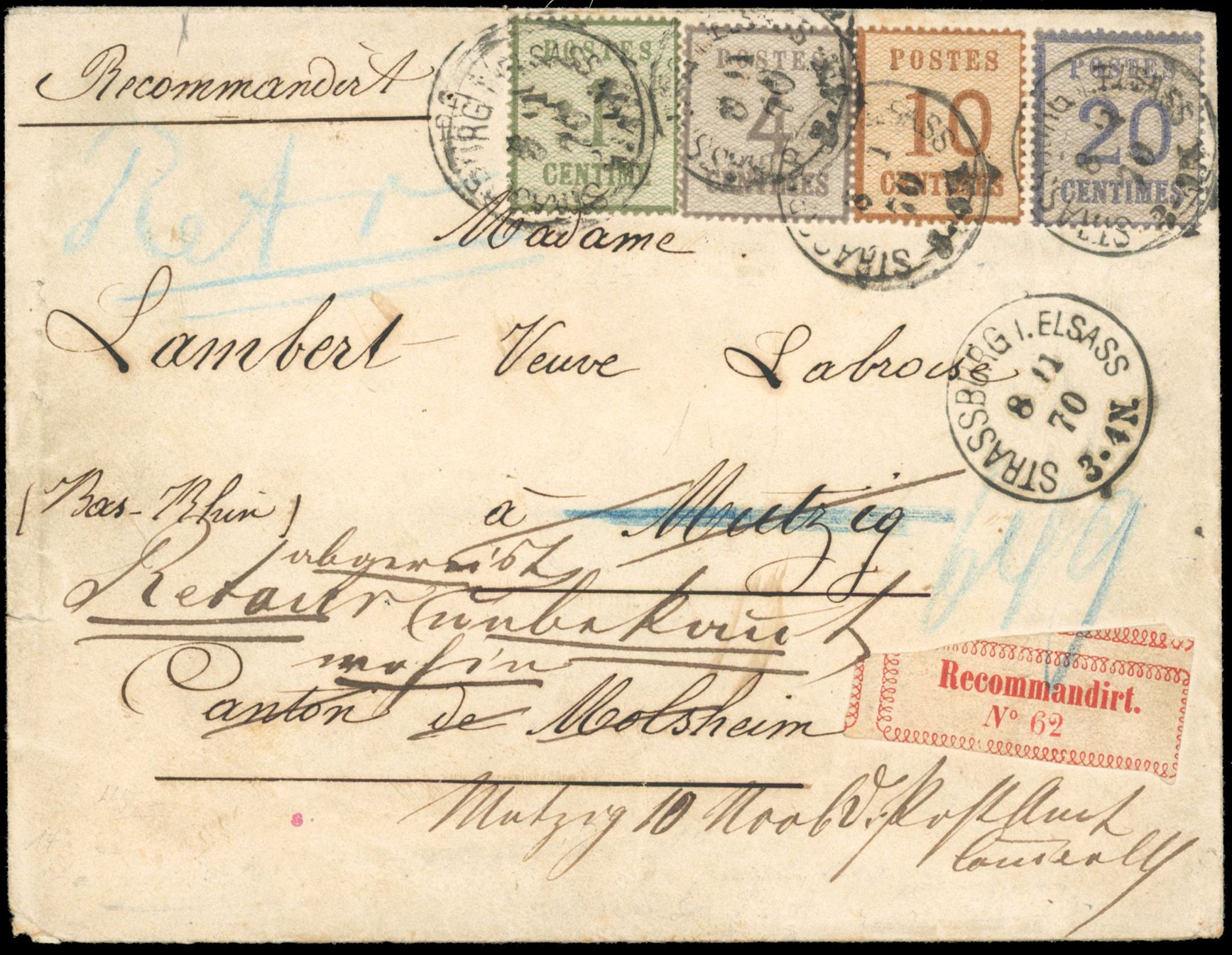 Yvert et Tellier Alsace Lorraine Acheminés N°1+3+5+6 Individuel Oblitéré