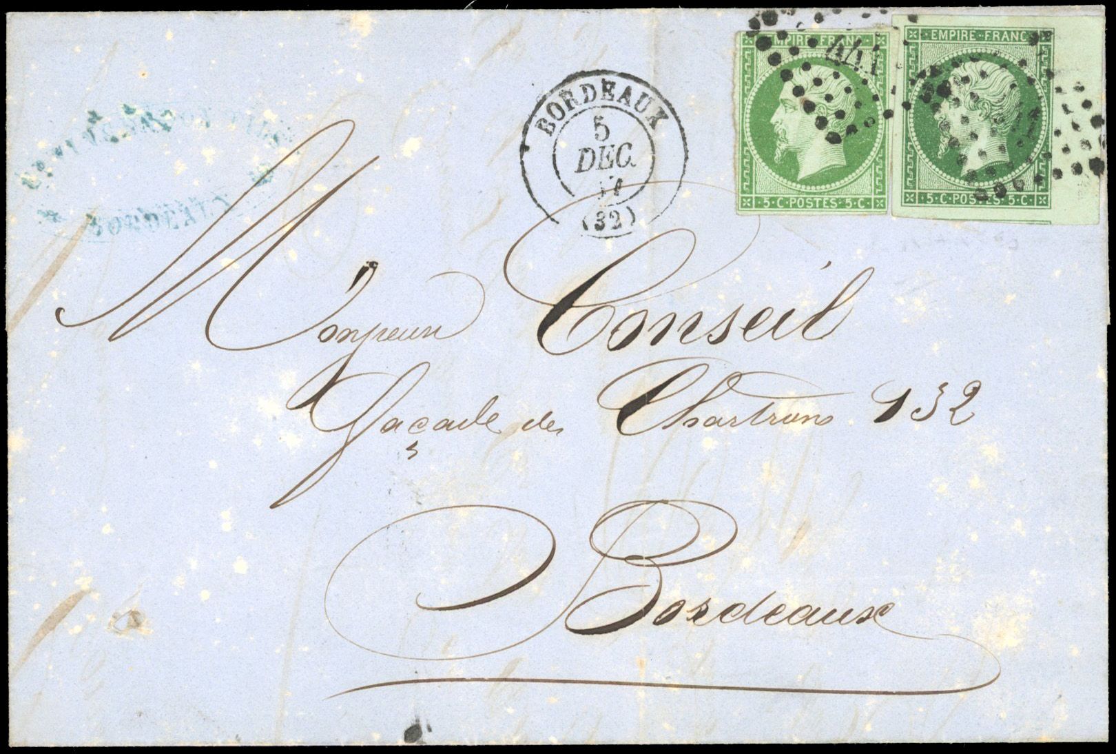 Yvert et Tellier Empire non dentelé 1853 1860 N°12+ 12b Individuel Oblitéré