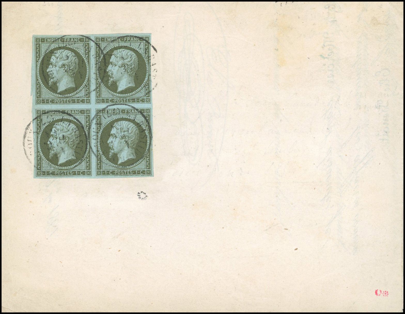 Yvert et Tellier Empire non dentelé 1853 1860 N°11 Bloc de 4 Oblitéré