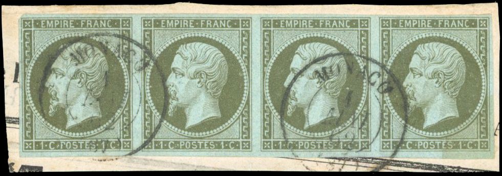 Yvert et Tellier Empire non dentelé 1853 1860 N°11 Bloc de 4 Oblitéré