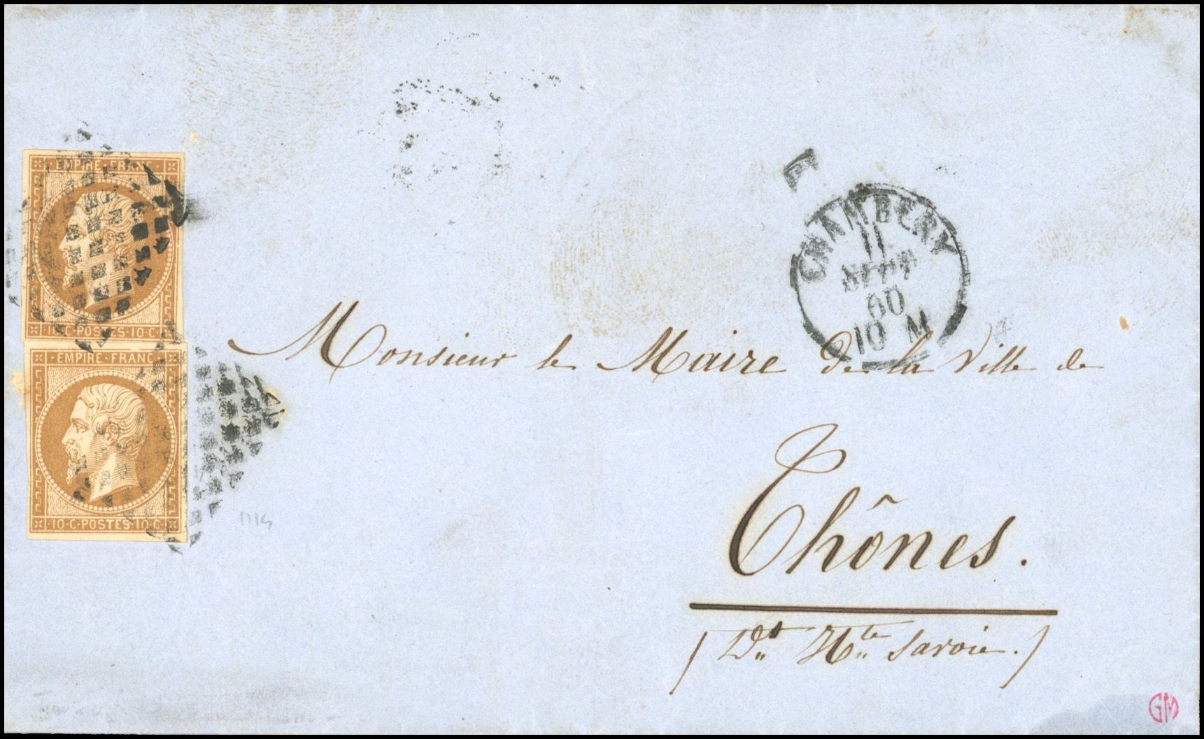 Yvert et Tellier Empire non dentelé 1853 1860 N°13Acx 2 Paire Oblitéré