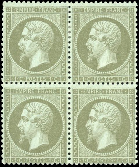 Yvert et Tellier Empire dentelé 1862 N°19d Bloc de 4 Neuf avec gomme