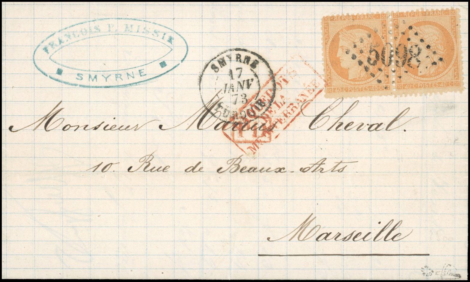 Yvert et Tellier Bureaux français à l'étranger N°38 Paire Oblitéré