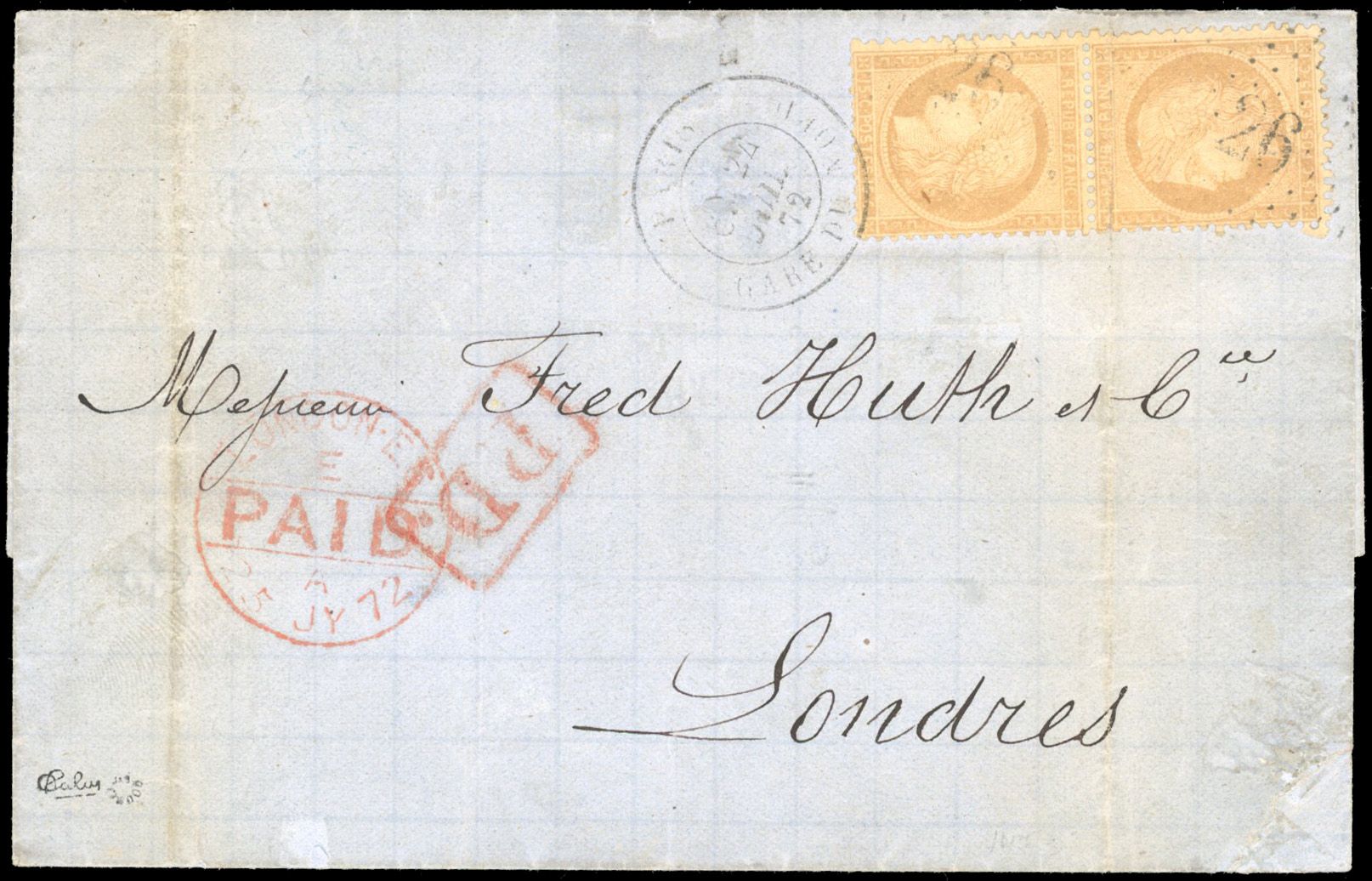 Yvert et Tellier Cérès dentelé 1871 1875 N°59b Paire Oblitéré