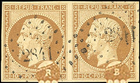 Yvert et Tellier Présidence 1852 N°9f Paire Oblitéré