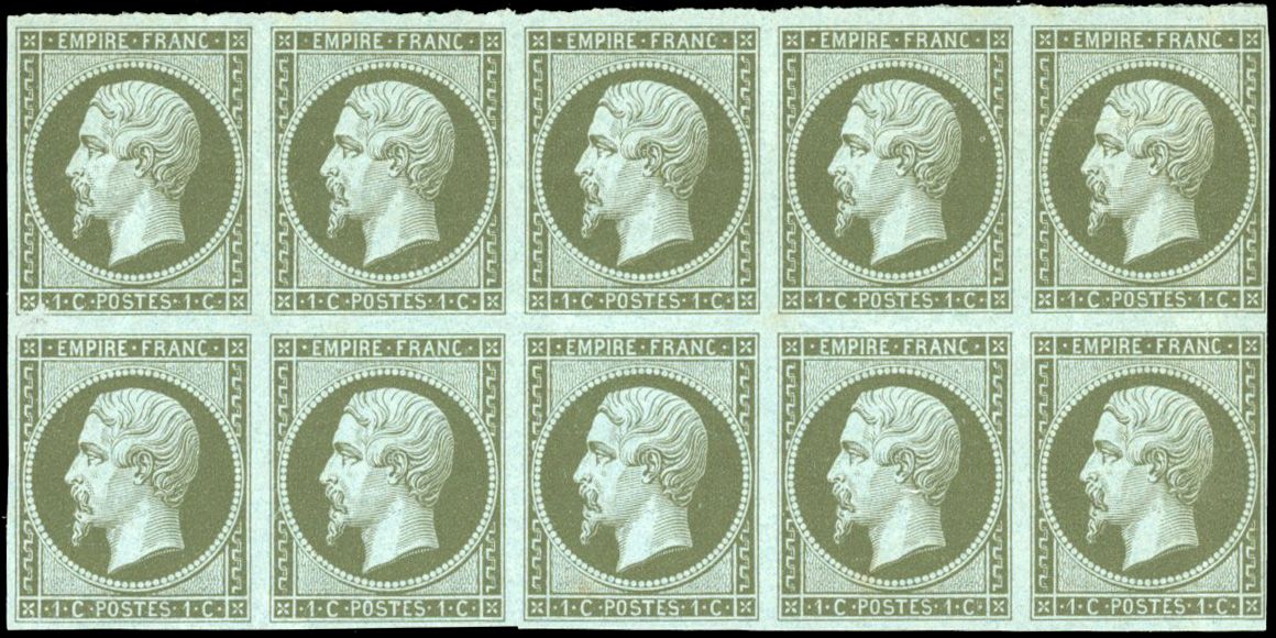 Yvert et Tellier Empire non dentelé 1853 1860 N°11a Multiple Neuf avec gomme