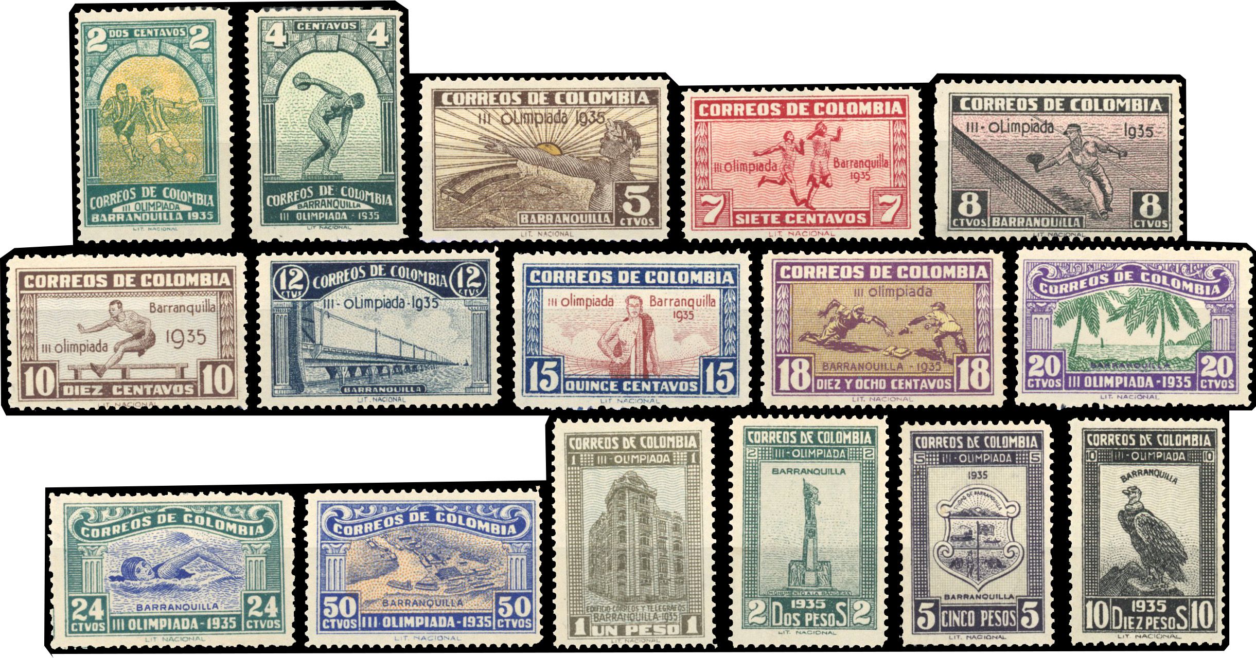 Yvert et Tellier COLOMBIE N°274 / 289 Individuel Neuf avec gomme intacte
