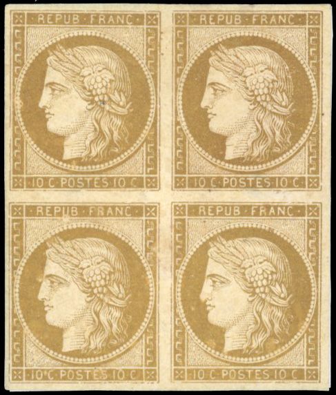 Yvert et Tellier Cérès 1849 1850 N°1 Bloc de 4 Neuf avec gomme