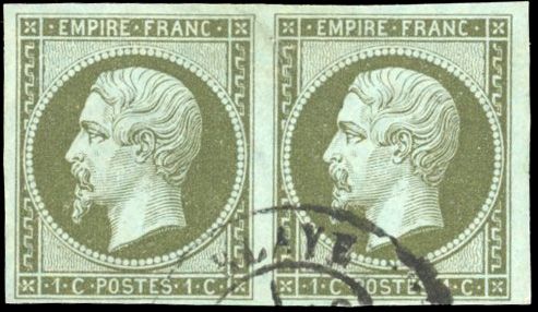 Yvert et Tellier Empire non dentelé 1853 1860 N°11a Paire Oblitéré