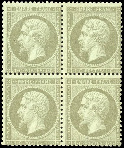 Yvert et Tellier Empire dentelé 1862 N°19 Bloc de 4 Neuf avec gomme intacte