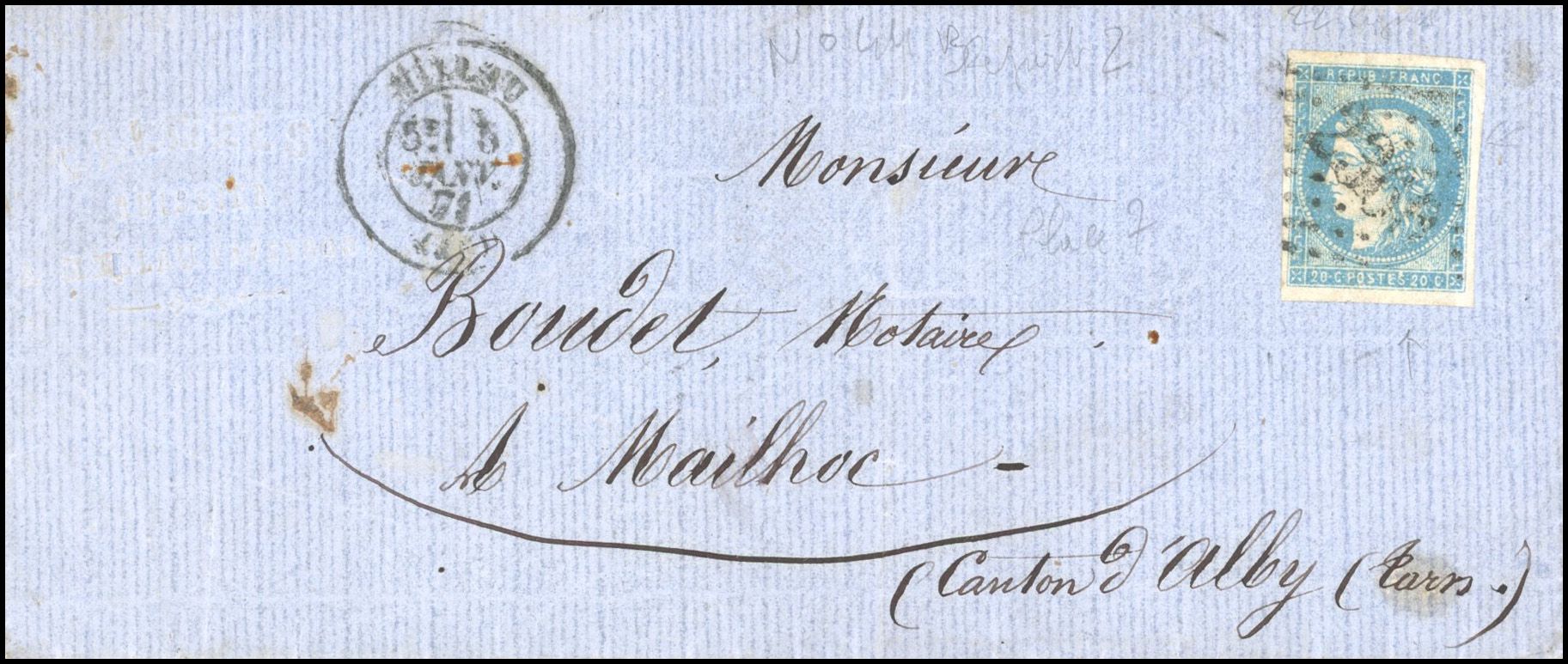 Yvert et Tellier Emission de Bordeaux 1870 1871 N°44B Individuel Oblitéré
