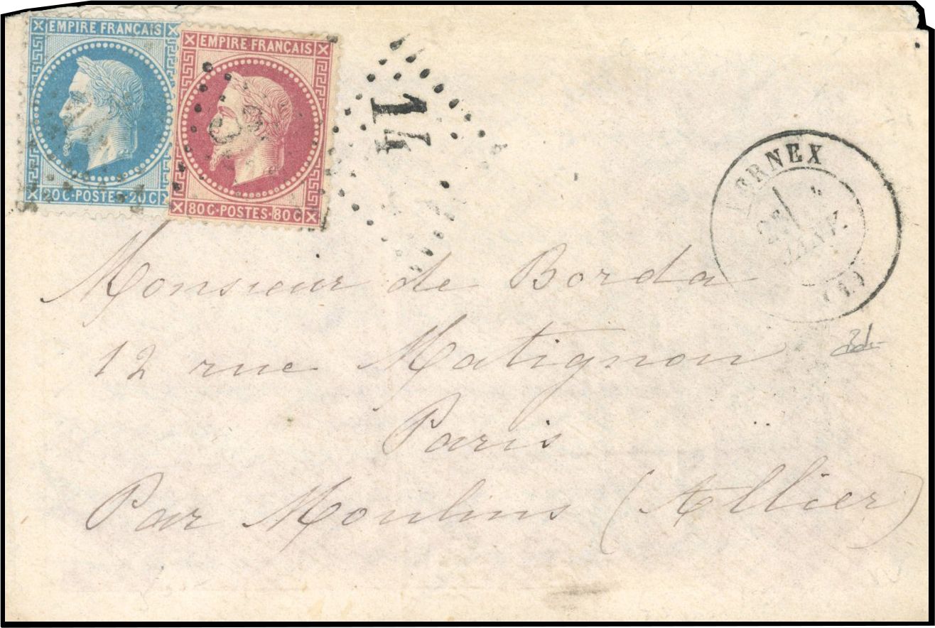 Yvert et Tellier Boule de Moulins 1870 N°29 + 32 Individuel Oblitéré
