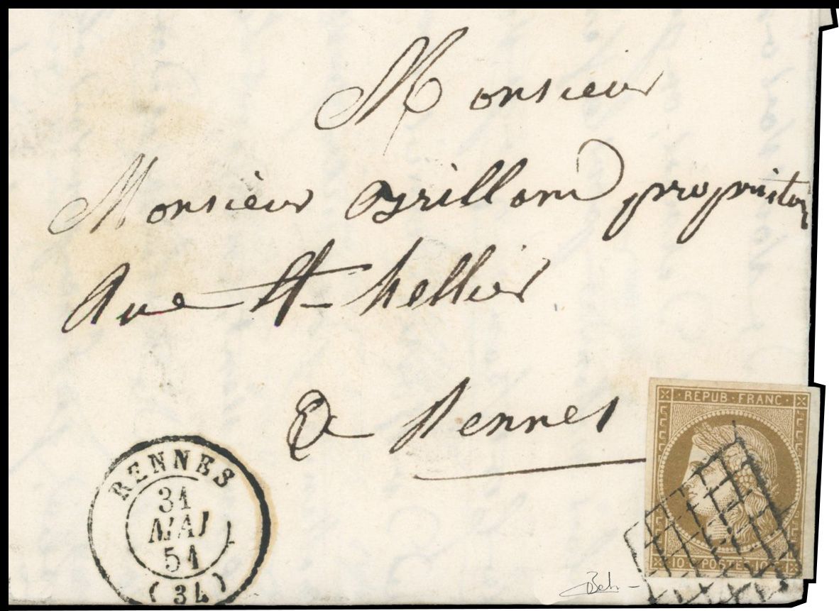 Yvert et Tellier Cérès 1849 1850 N°1c Individuel Oblitéré