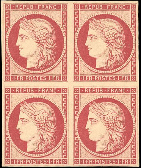 Yvert et Tellier Cérès 1849 1850 N°6g Bloc de 4 Neuf avec gomme