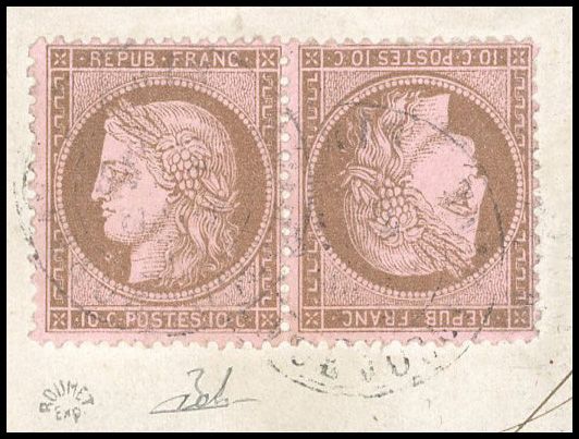 Yvert et Tellier Cérès dentelé 1871 1875 N°58c Paire Oblitéré