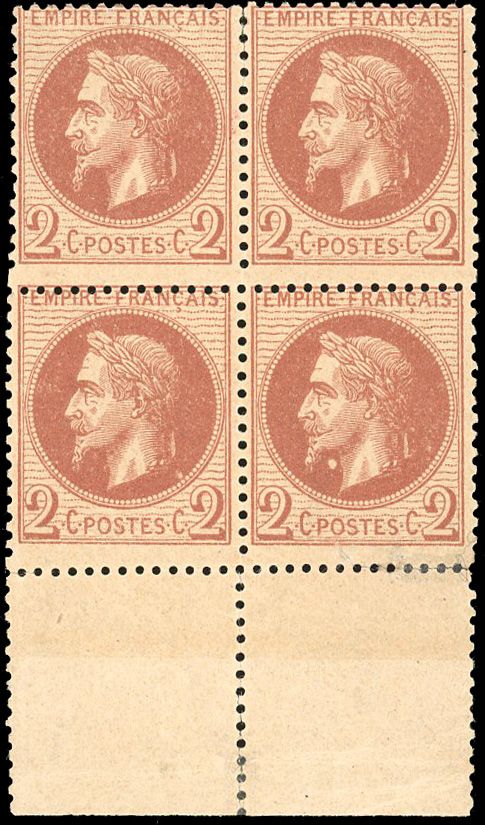 Yvert et Tellier Empire Lauré 1863 1870 N°26Ae Bloc de 4 Neuf avec gomme