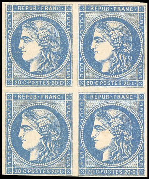 Yvert et Tellier Emission de Bordeaux 1870 1871 N°45Cb Bloc de 4 Neuf avec gomme