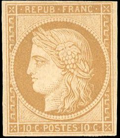 Yvert et Tellier Cérès 1849 1850 N°1f Individuel Neuf avec gomme intacte