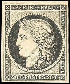 Yvert et Tellier Cérès 1849 1850 N°3a Individuel Neuf avec gomme