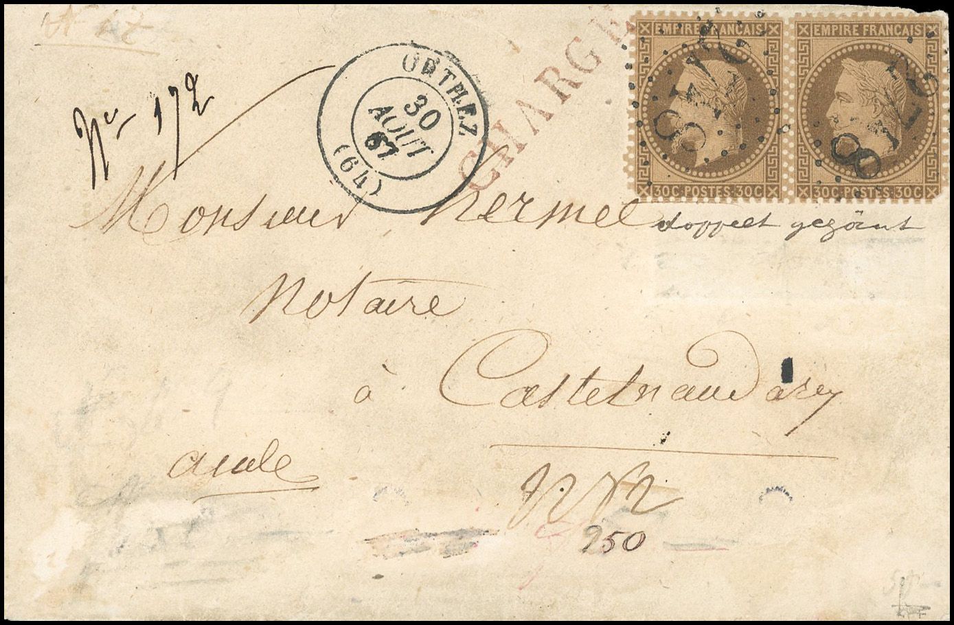 Yvert et Tellier Empire Lauré 1863 1870 N°30 Paire Oblitéré