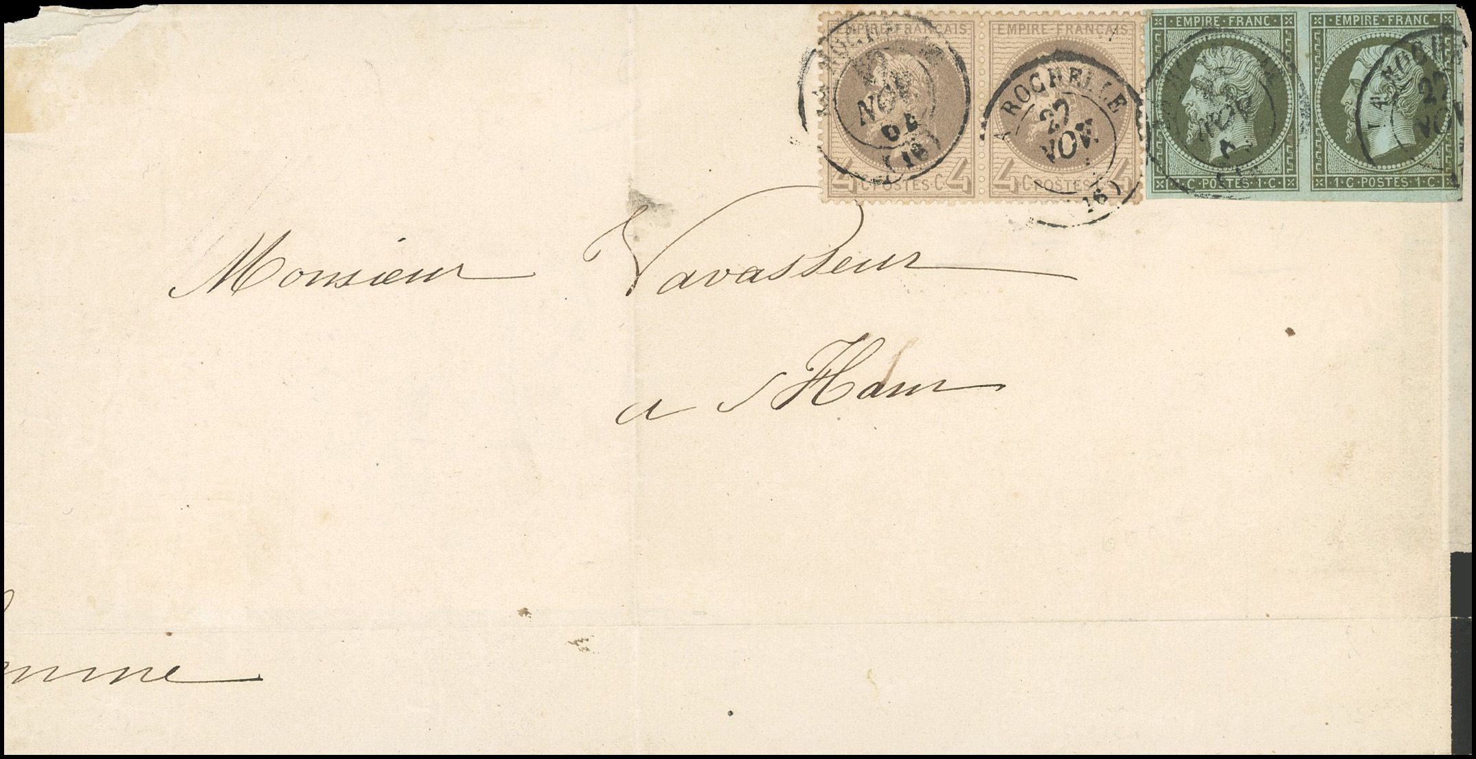 Yvert et Tellier Empire non dentelé 1853 1860 N°11 + 27 Paire Oblitéré
