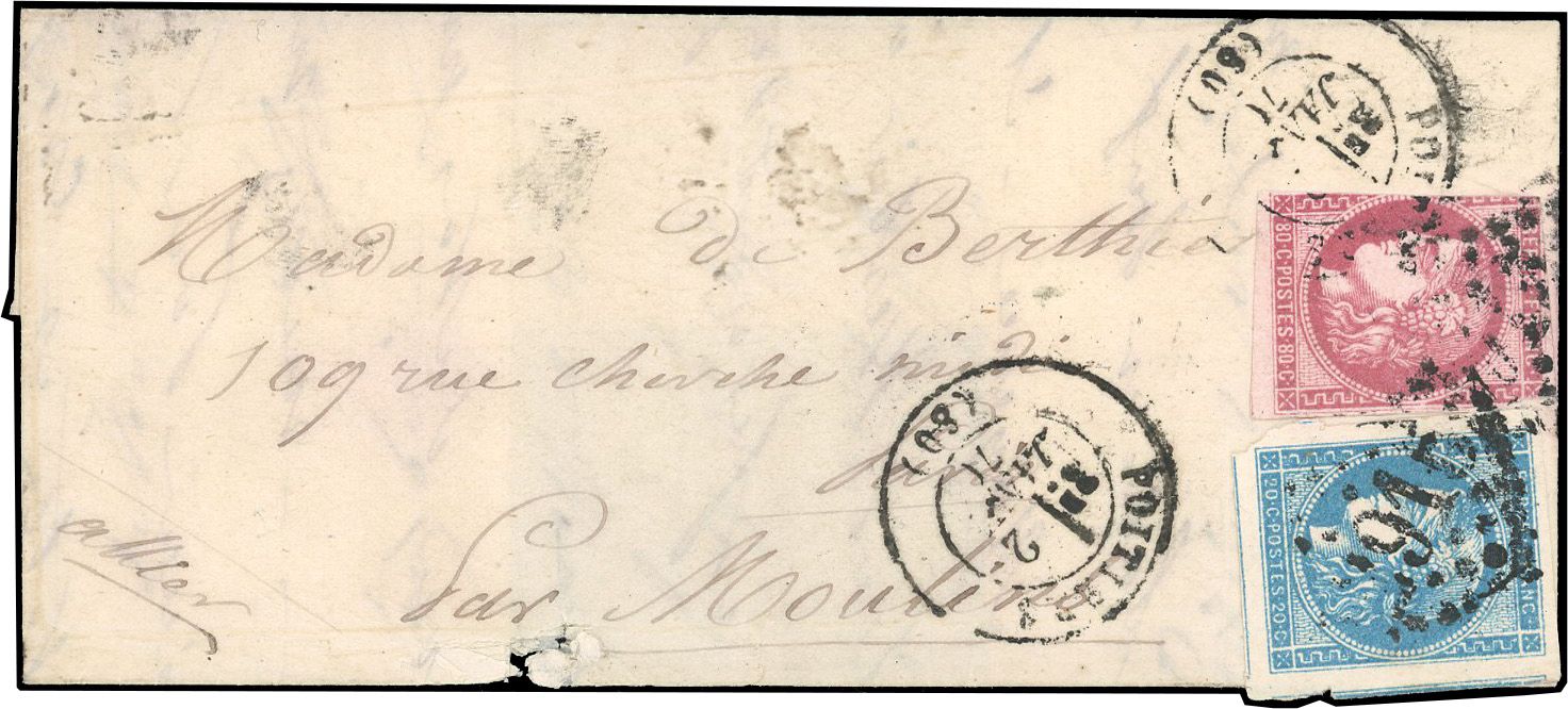 Yvert et Tellier Boule de Moulins 1870 N°45 + 49 Individuel Oblitéré