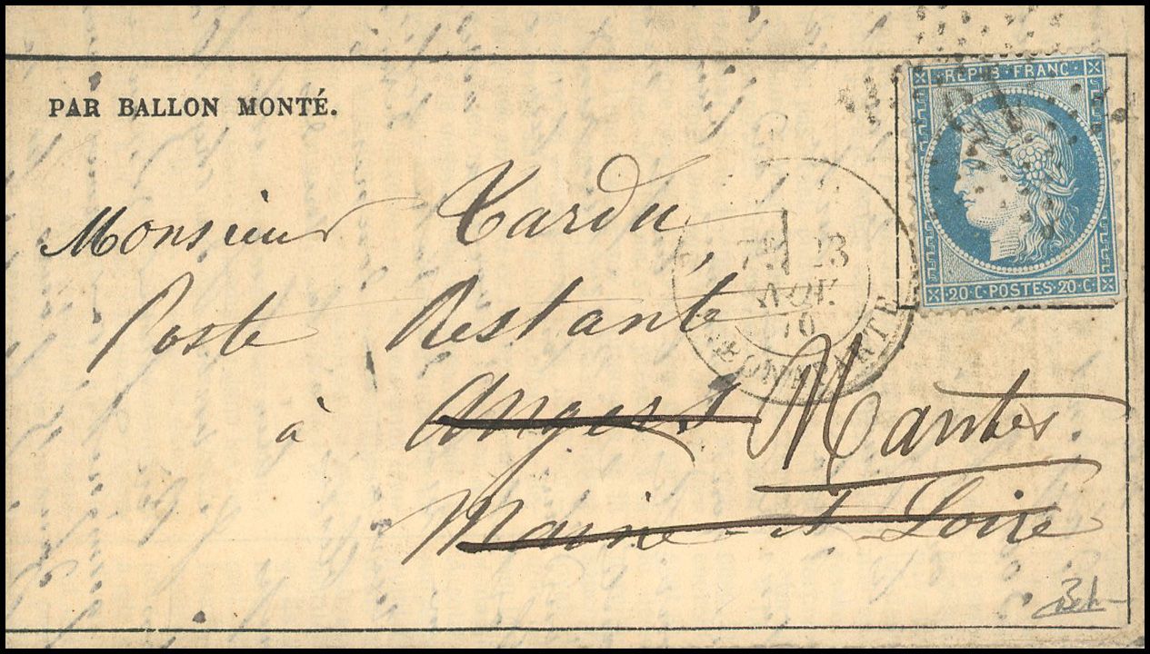 Yvert et Tellier Ballons Montés 1870 N°37 Individuel Oblitéré