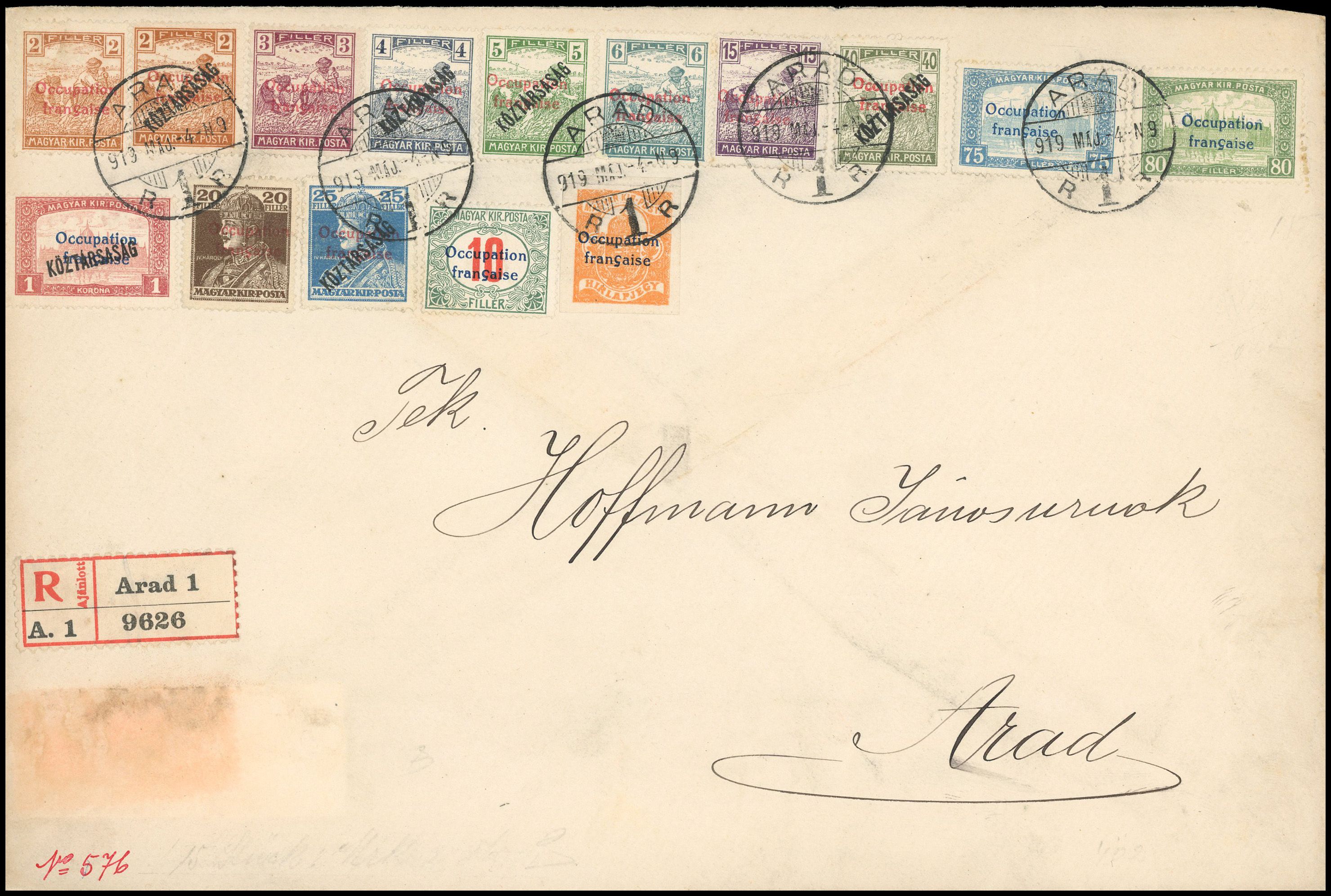 Yvert et Tellier HONGRIE ARAD N°4 x 2 + 5 + 7 + 9 + 16 Individuel Oblitéré