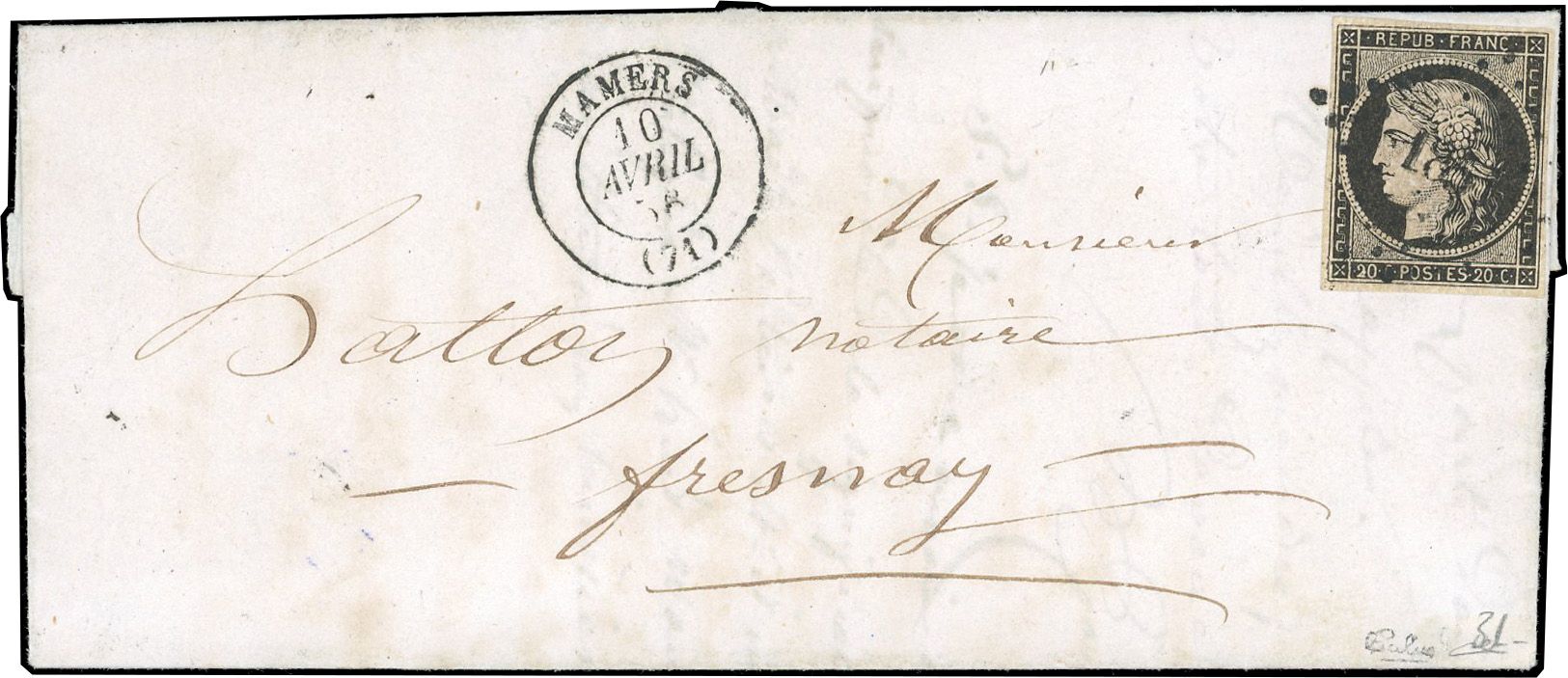 Yvert et Tellier Cérès 1849 1850 N°3 Individuel Oblitéré