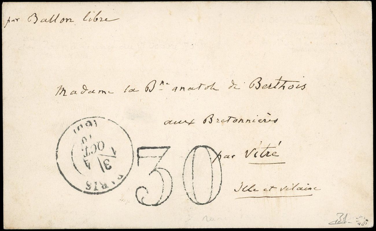 Yvert et Tellier Ballons Montés 1870 N°0 Individuel Oblitéré