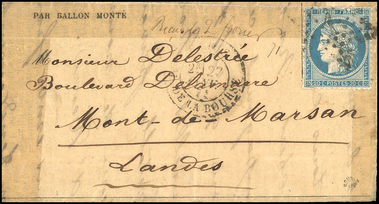 Yvert et Tellier Ballons Montés 1870 N°37 Individuel Oblitéré