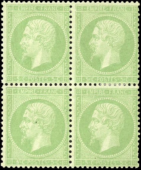 Yvert et Tellier Empire dentelé 1862 N°20 Bloc de 4 Neuf avec gomme