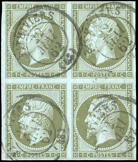 Yvert et Tellier Empire non dentelé 1853 1860 N°11 Bloc de 4 Oblitéré