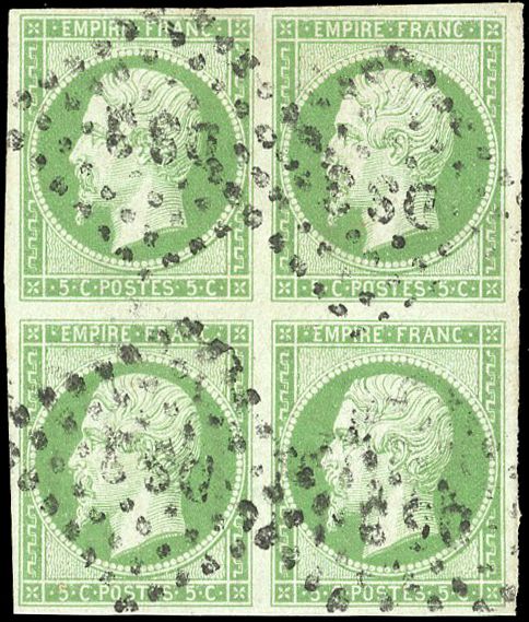 Yvert et Tellier Empire non dentelé 1853 1860 N°12 Bloc de 4 Oblitéré