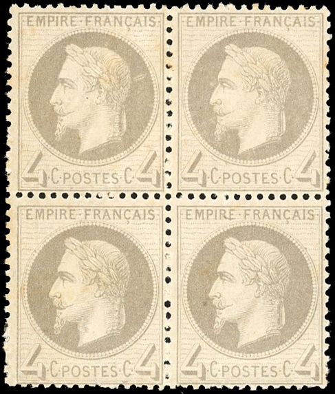 Yvert et Tellier Empire Lauré 1863 1870 N°27B Bloc de 4 Neuf avec gomme intacte