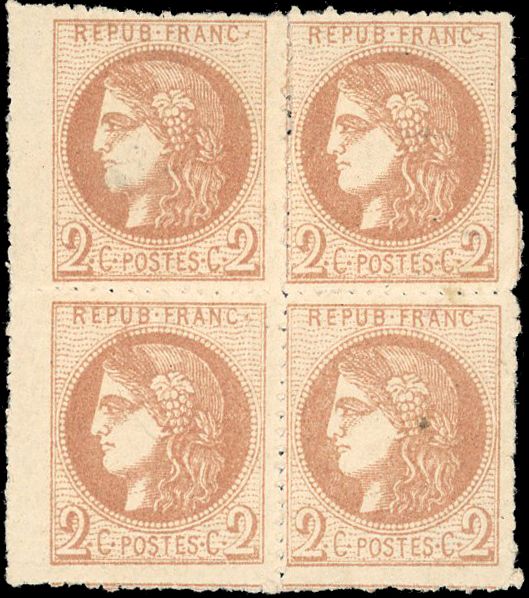 Yvert et Tellier Emission de Bordeaux 1870 1871 N°40B Bloc de 4 Neuf avec gomme