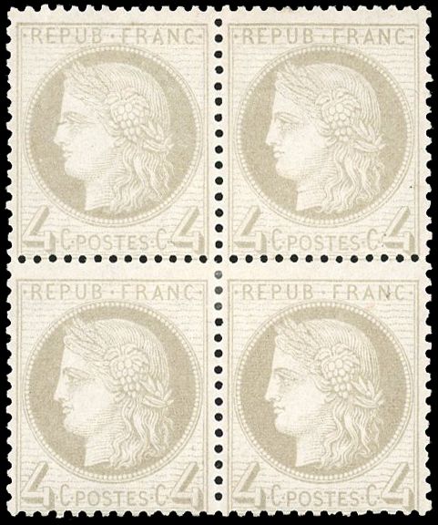 Yvert et Tellier Cérès dentelé 1871 1875 N°52 Bloc de 4 Neuf avec gomme