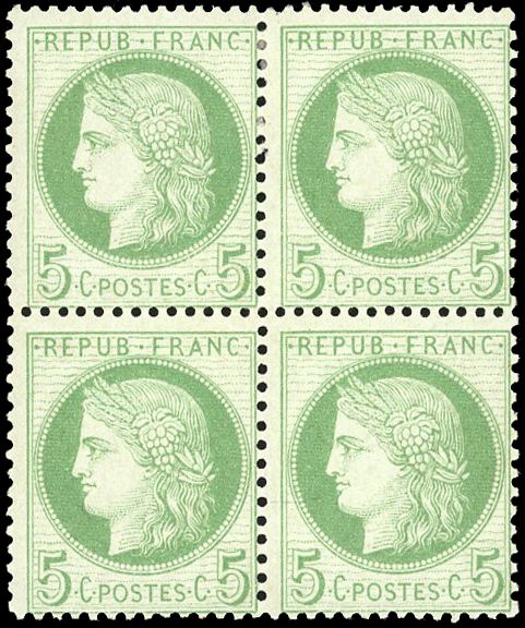 Yvert et Tellier Cérès dentelé 1871 1875 N°53 Bloc de 4 Neuf avec gomme
