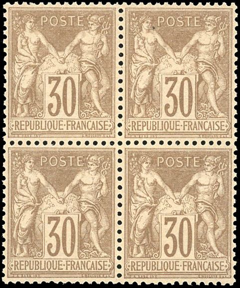 Yvert et Tellier Groupe allégorique 1876 1900 N°69 Bloc de 4 Neuf avec gomme intacte