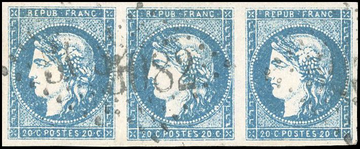 Yvert et Tellier Emission de Bordeaux 1870 1871 N°44B Bande de 3 Oblitéré
