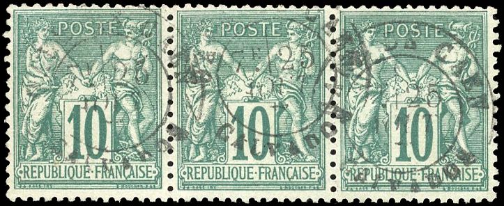 Yvert et Tellier Groupe allégorique 1876 1900 N°76 Bande de 3 Oblitéré
